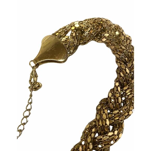 Gold Tone Mesh Style Chain Braided Chunky Statement Necklace 23 Inches Pre Owned - Picture 5 of 5